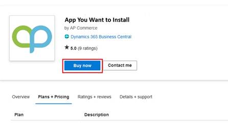 App Overview inside Microsoft AppSource. Buy Now button highlighted.