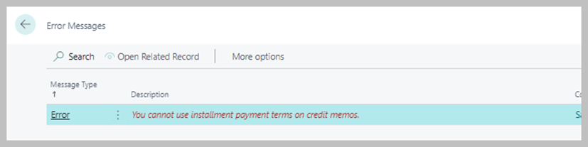 Error: You cannot use installment payment terms on credit memos.